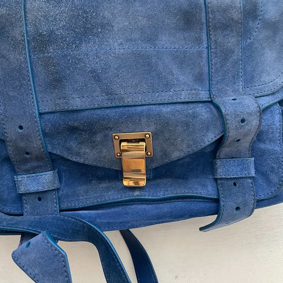 Proenza Schouler PS1 Blue Suede Satchel Bag Envelope Flap With Buckle - Picture 3 of 16